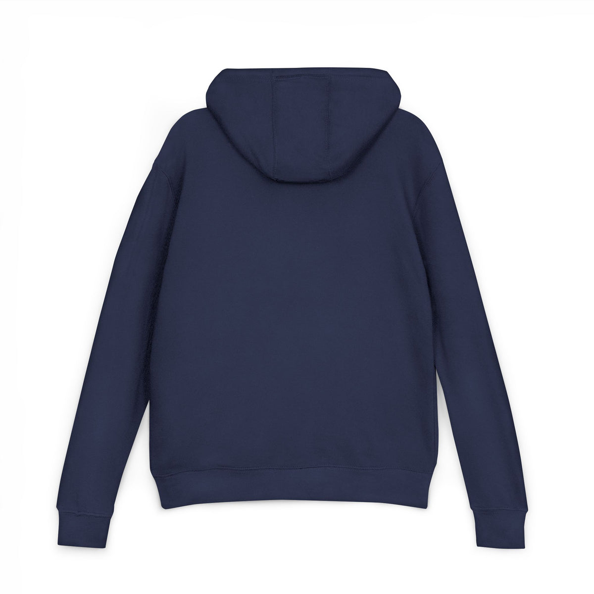 Navy pullover hoodie, plain back with hood and long sleeves
