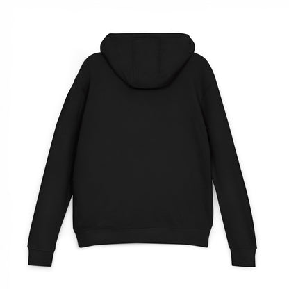 Black pullover hoodie, plain back with hood and long sleeves