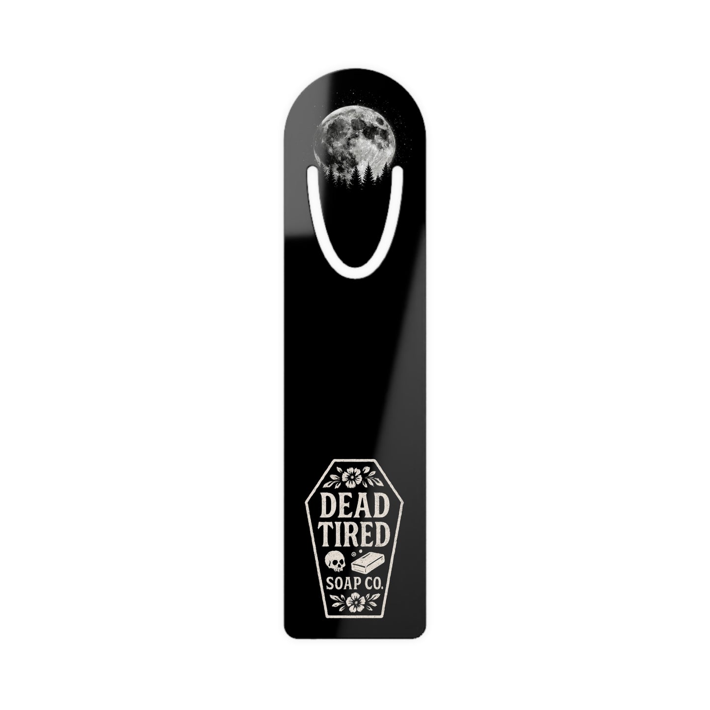 Dead Tired Moon Bookmark — Gothic Metal Bookmark for Night Owl Readers
