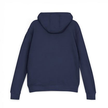 Navy pullover hoodie, plain back with hood and long sleeves